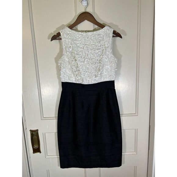 Vintage Kay Unger Women’s Lace Silk Black Ivory Sheath Dress Size 6 - Picture 1 of 10